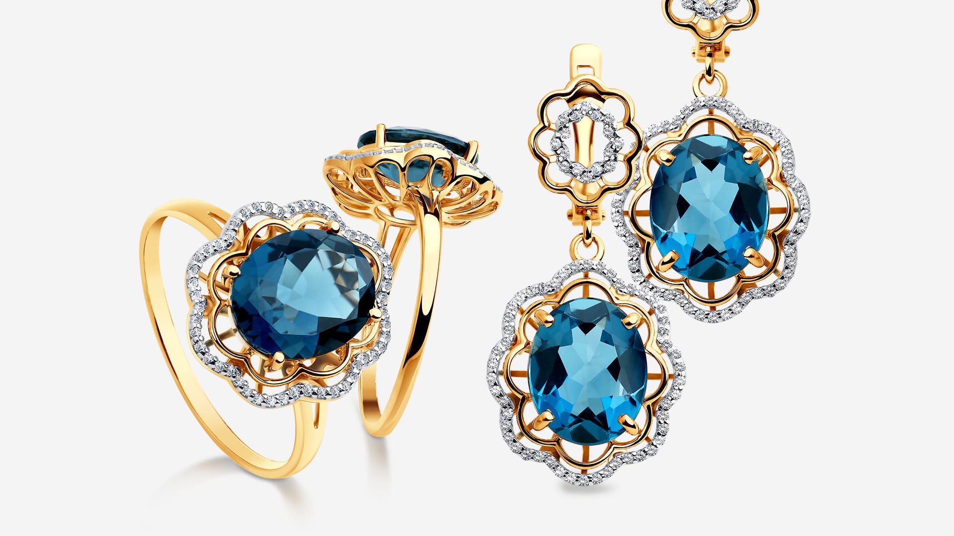 Комплект с синими топазами London Blue